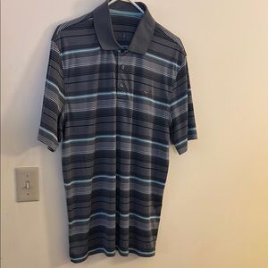 Greg Norman Collection Blue and Gray Polo Shirt Classic Striped Design